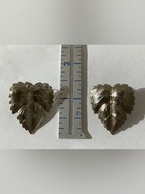 Vintage Leaf-Shaped Post Earrings in Silver Tone